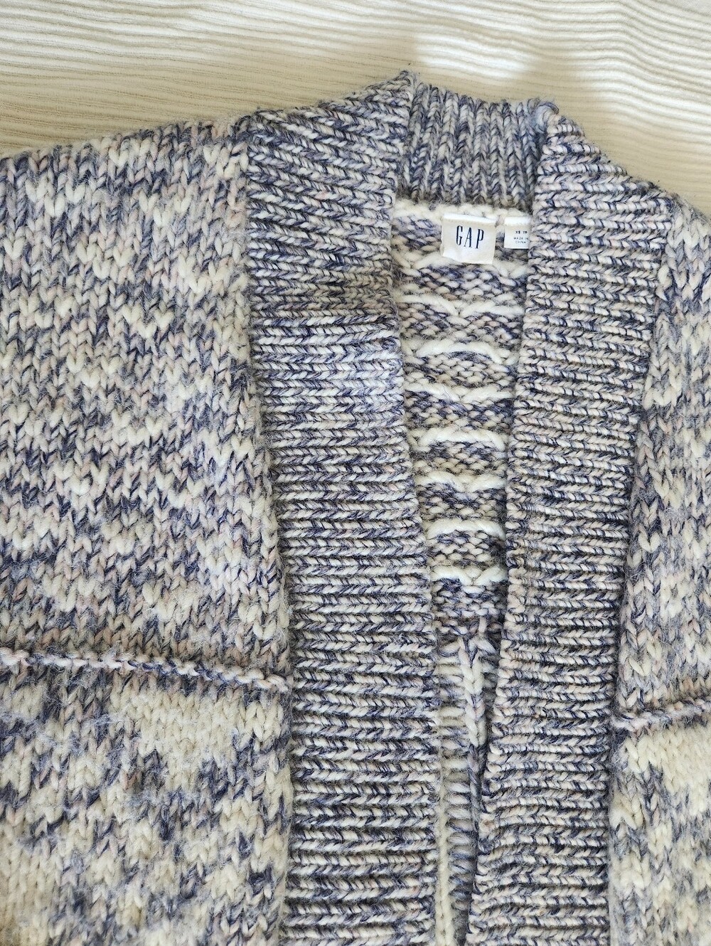 Fair Isle Chunky Knitted Cardigan Cream Purple Violet Fits Size XS S SM - Picture 8 of 10